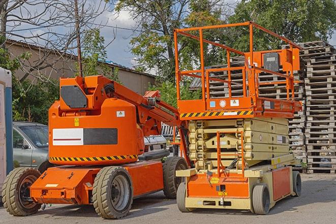 warehouse worker operating a heavy-duty forklift in Avon Lake, OH